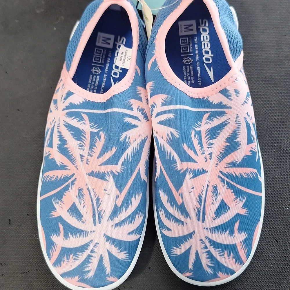 Speedo Kids Water Shoes - Blue with Pink Palm Design